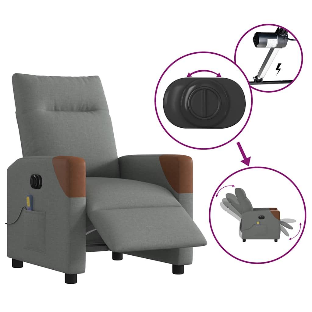 vidaXL Sillón reclinable de masaje eléctrico tela gris oscuro