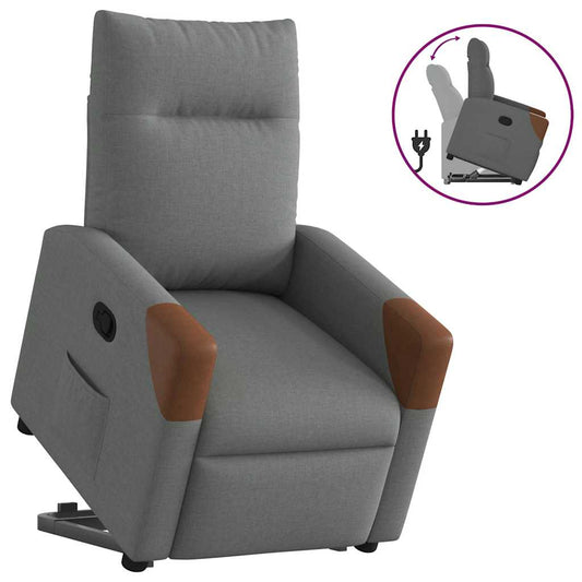 vidaXL Sillón reclinable elevable de tela gris oscuro