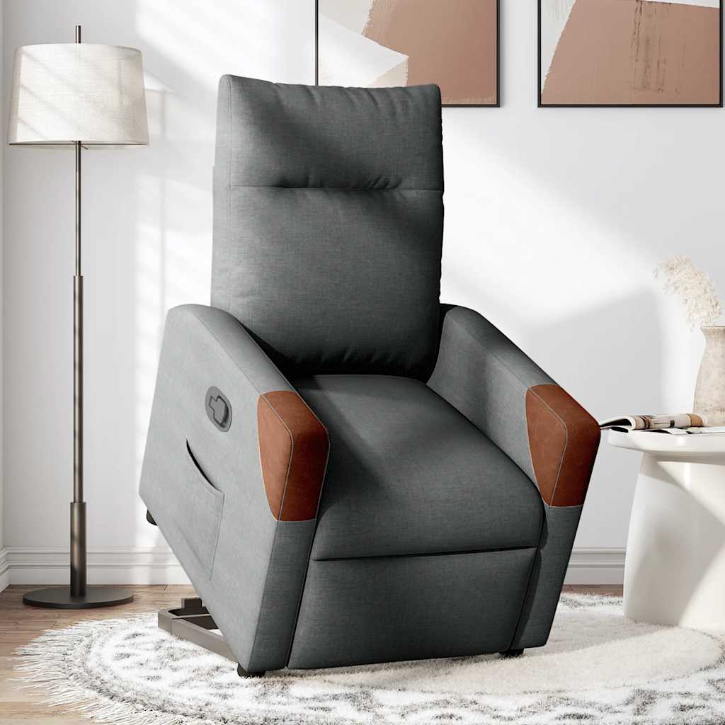 vidaXL Sillón reclinable elevable de tela gris oscuro