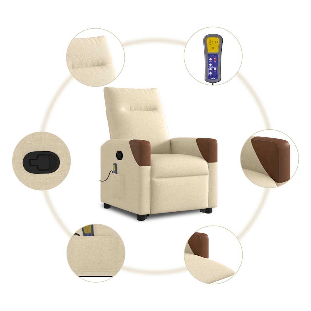 vidaXL Silla de masaje reclinable de pie de tela color crema