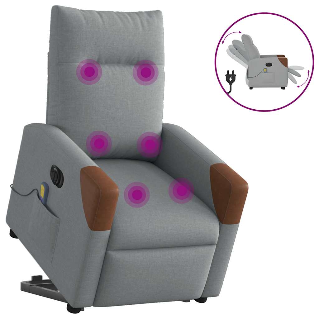 vidaXL Sillón de masaje eléctrico reclinable elevable tela gris claro