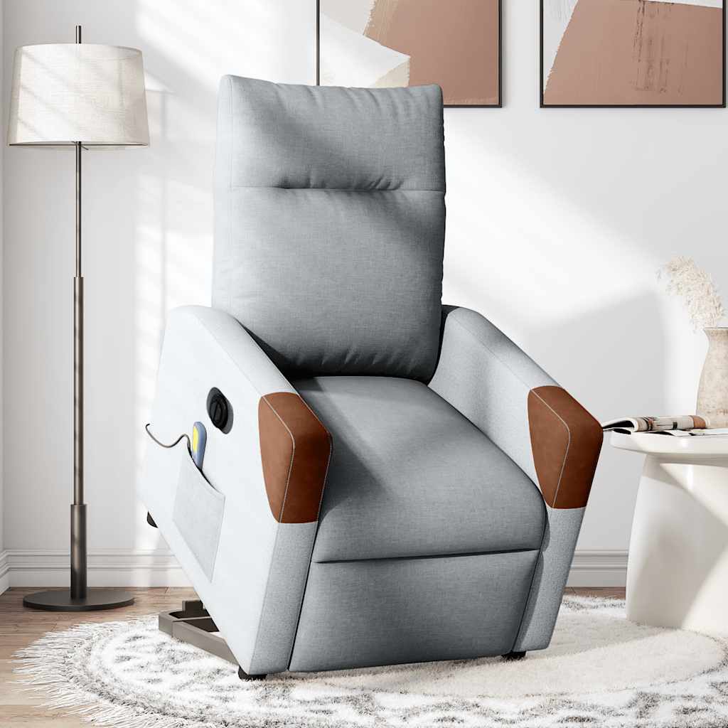 vidaXL Sillón de masaje eléctrico reclinable elevable tela gris claro