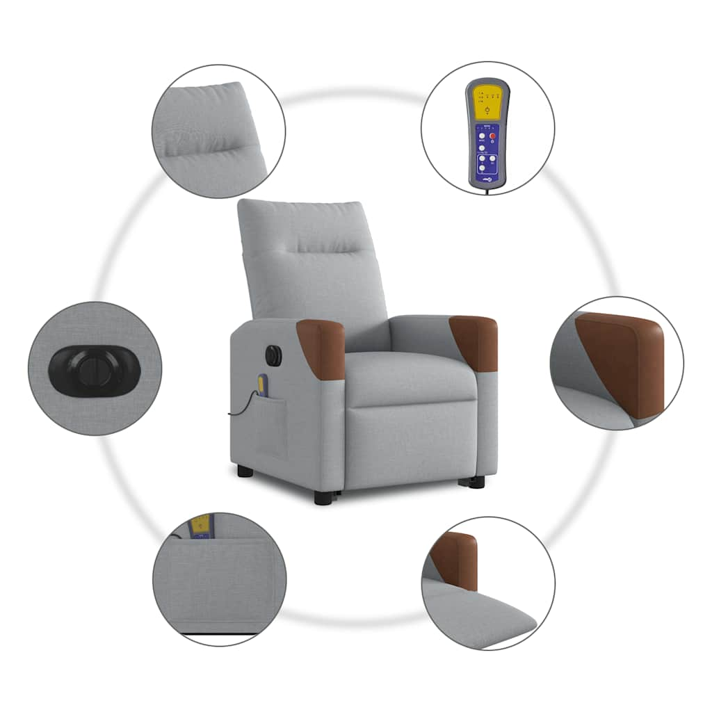 vidaXL Sillón de masaje eléctrico reclinable elevable tela gris claro