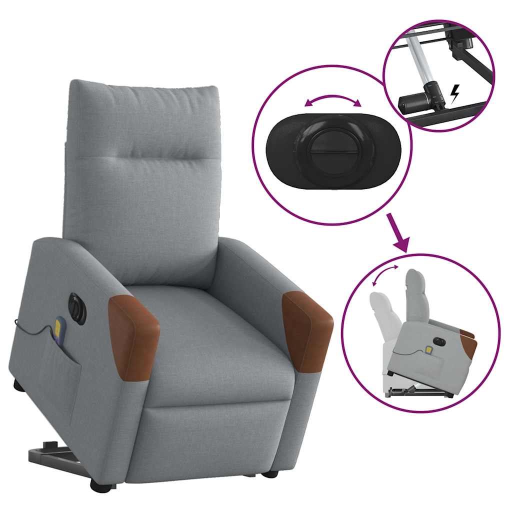 vidaXL Sillón de masaje eléctrico reclinable elevable tela gris claro