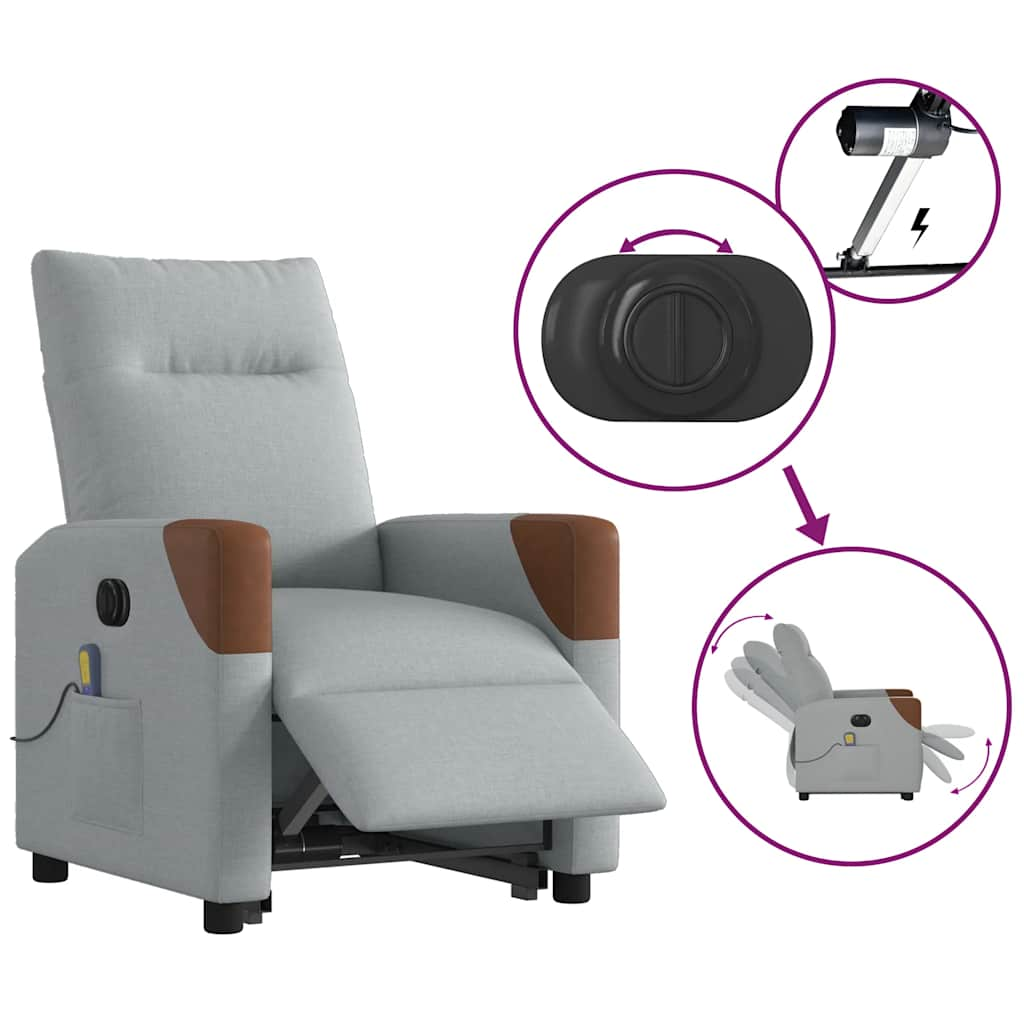 vidaXL Sillón de masaje eléctrico reclinable elevable tela gris claro