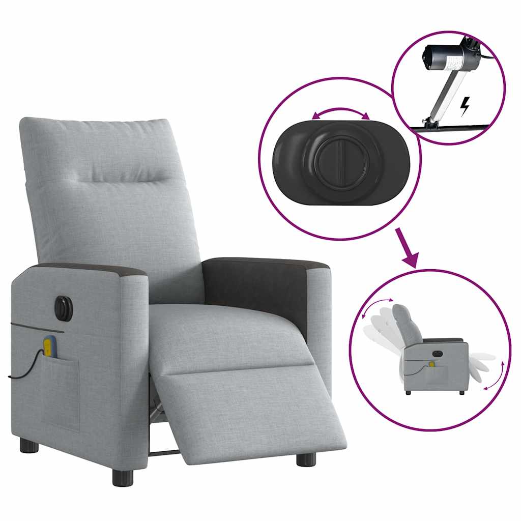 vidaXL Sillón reclinable de masaje eléctrico tela gris claro