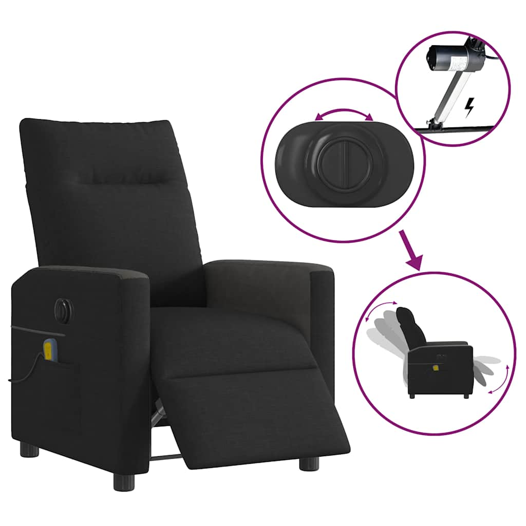 vidaXL Sillón reclinable de masaje eléctrico tela negro