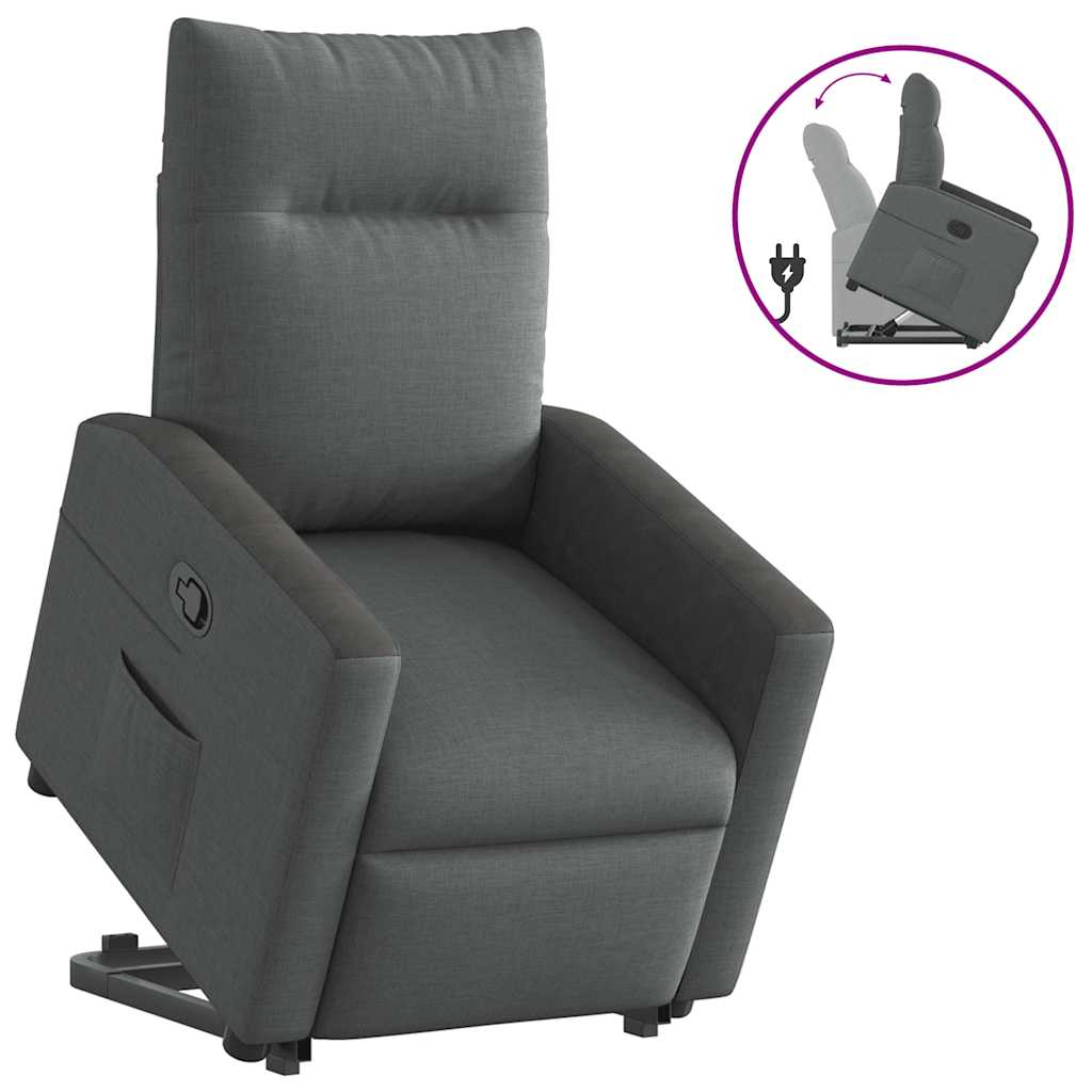 vidaXL Sillón reclinable elevable de tela gris oscuro