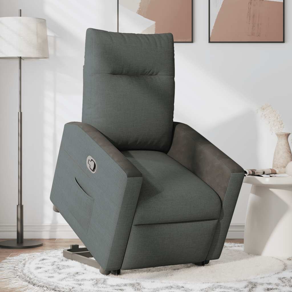 vidaXL Sillón reclinable elevable de tela gris oscuro