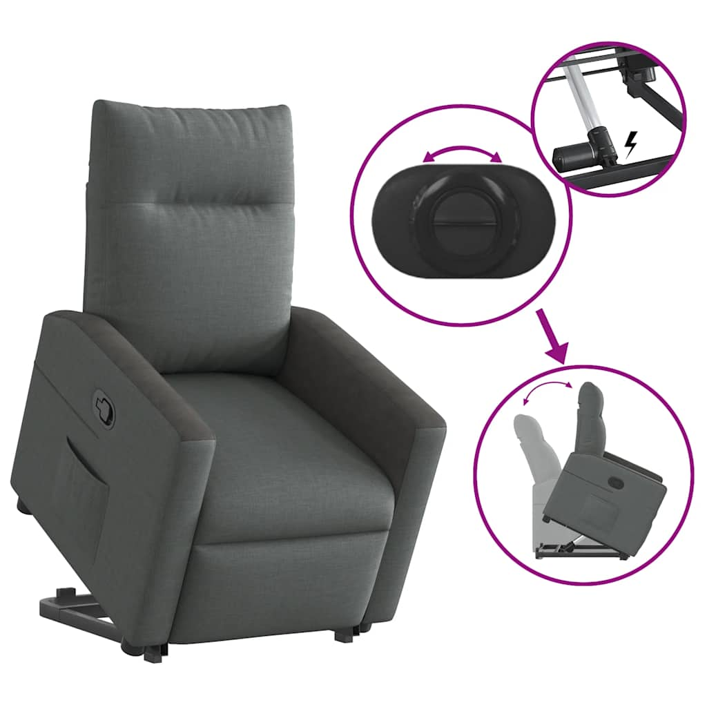 vidaXL Sillón reclinable elevable de tela gris oscuro