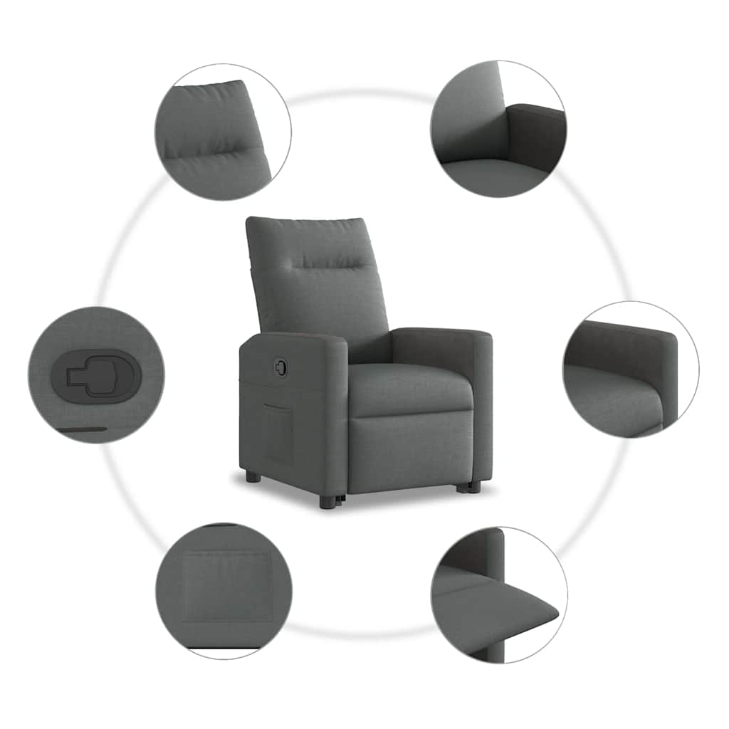 vidaXL Sillón reclinable elevable de tela gris oscuro