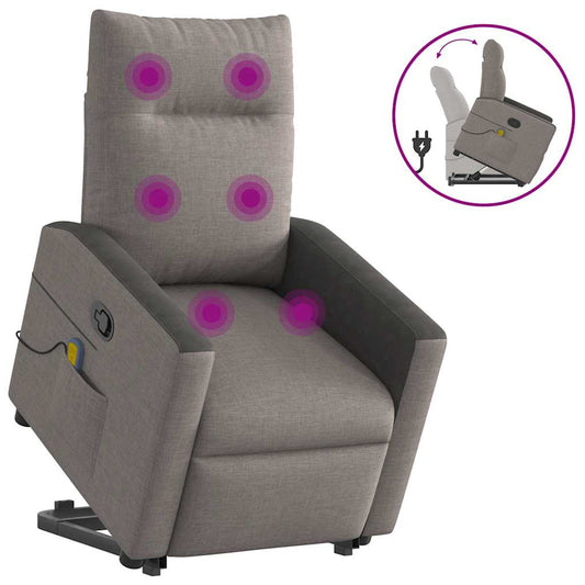 vidaXL Sillón reclinable de masaje elevable tela gris taupé