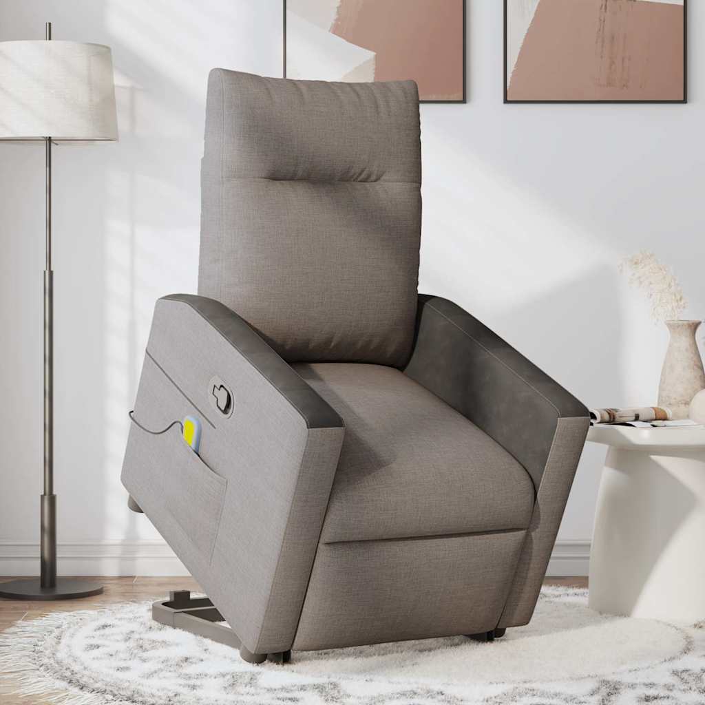 vidaXL Sillón reclinable de masaje elevable tela gris taupé