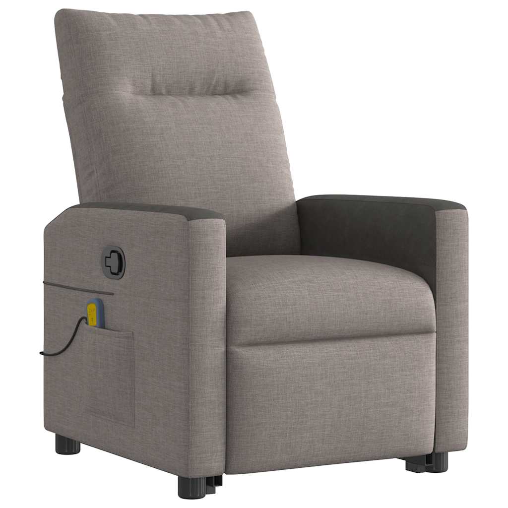 vidaXL Sillón reclinable de masaje elevable tela gris taupé