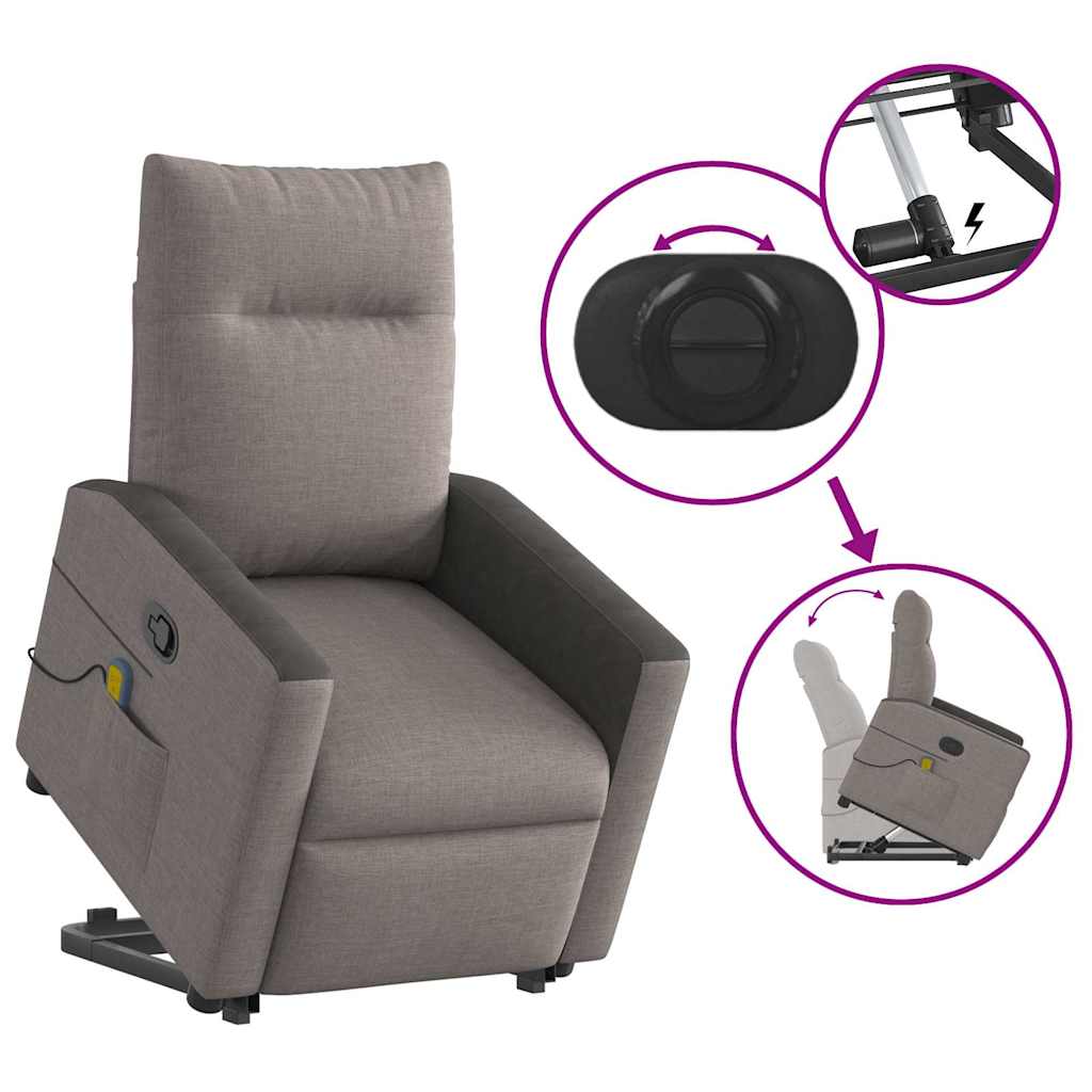 vidaXL Sillón reclinable de masaje elevable tela gris taupé