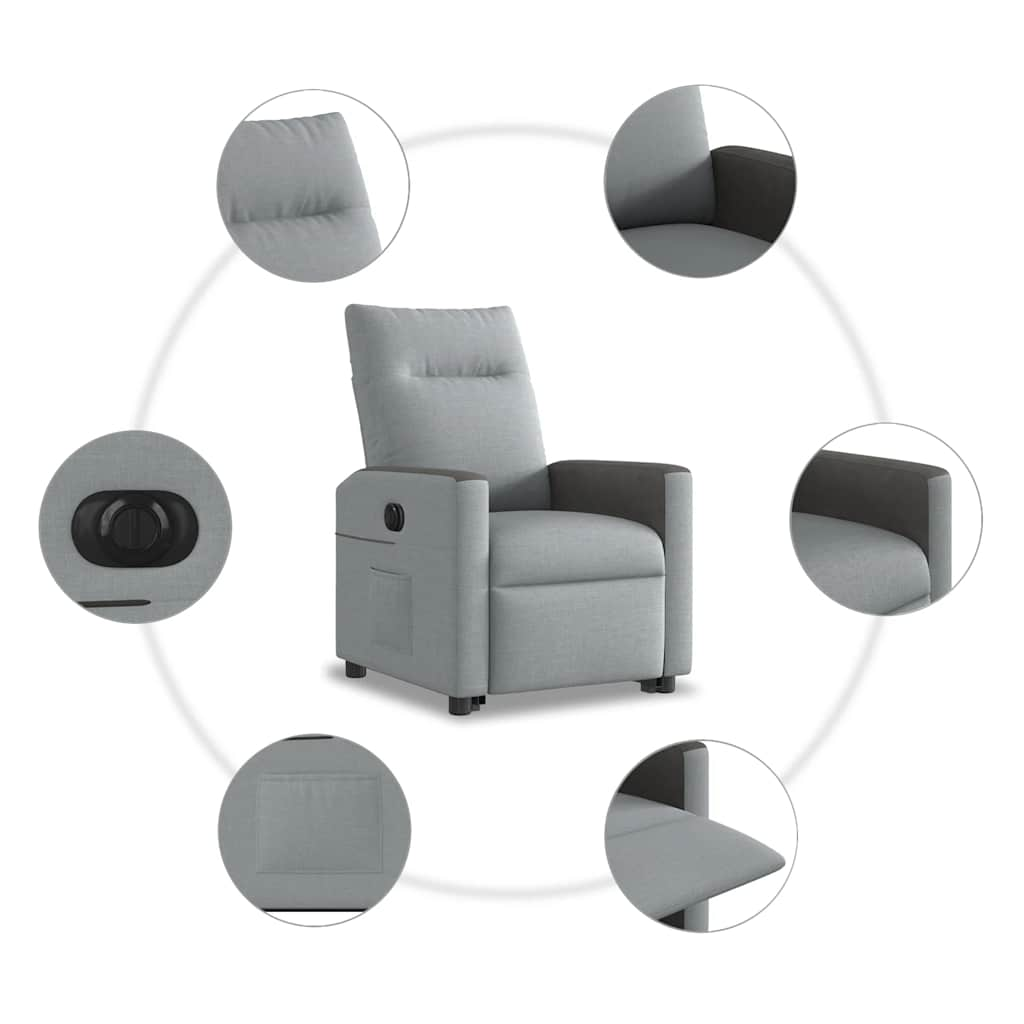 vidaXL Sillón eléctrico reclinable elevable de tela gris claro