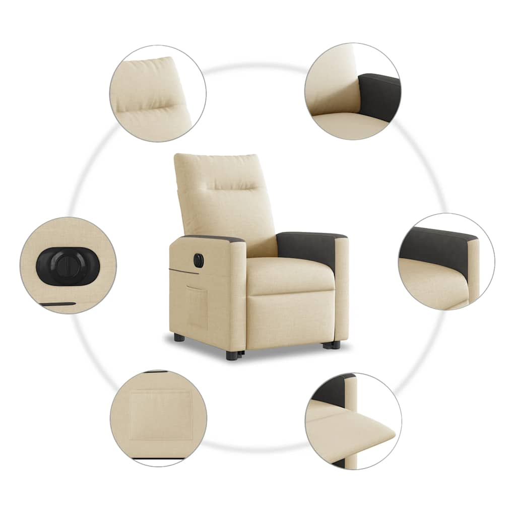 vidaXL Sillón eléctrico reclinable elevable de tela color crema