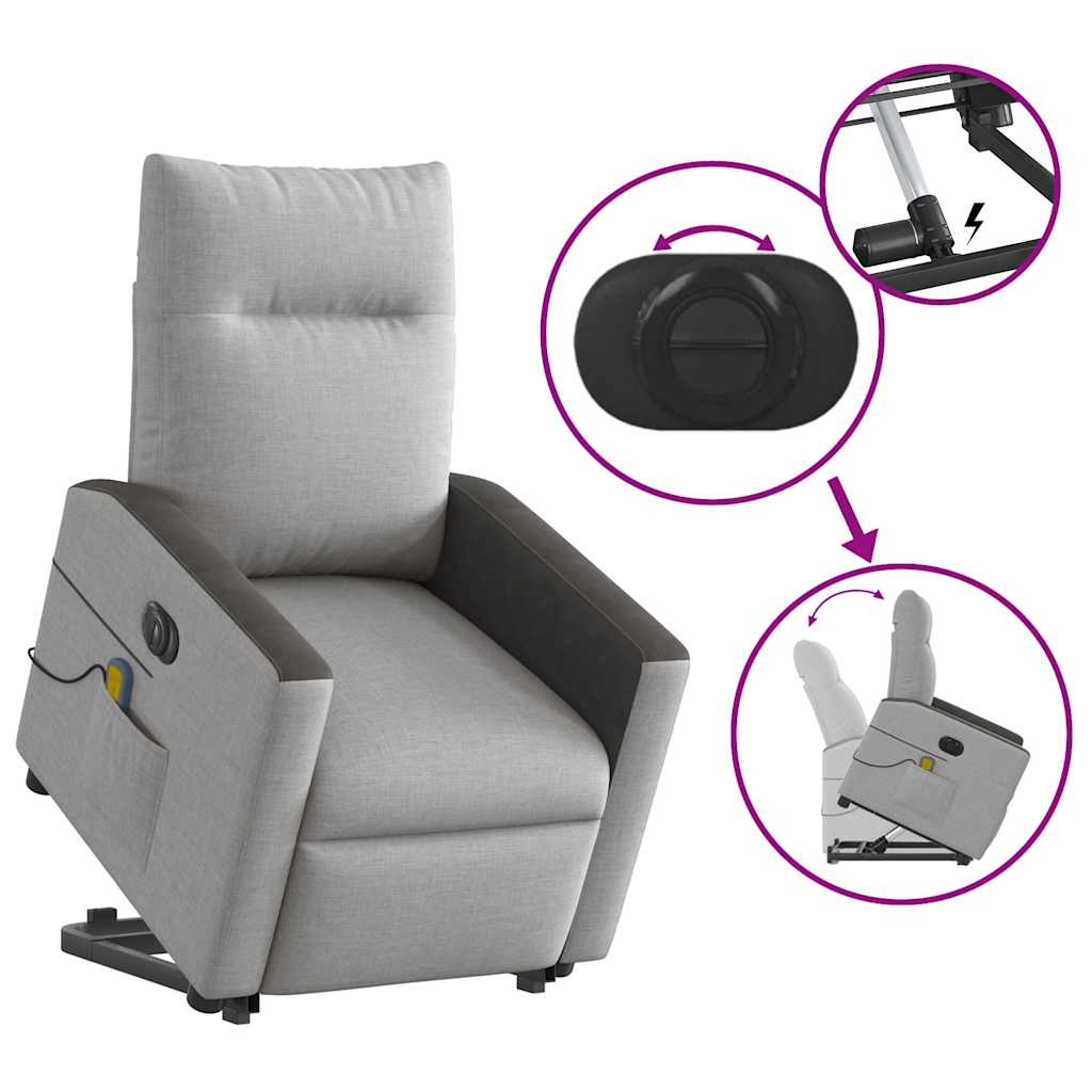 vidaXL Sillón de masaje eléctrico reclinable elevable tela gris nube