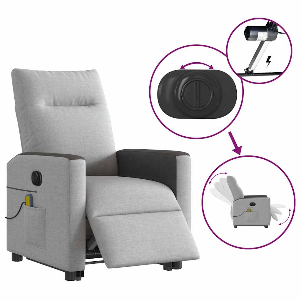 vidaXL Sillón de masaje eléctrico reclinable elevable tela gris nube