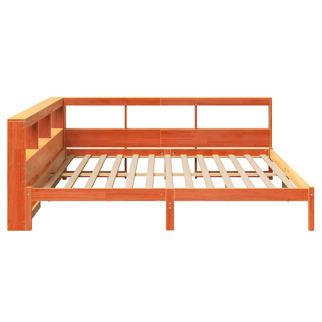 vidaXL Cama con estantería sin colchón madera maciza marrón 180x200cm