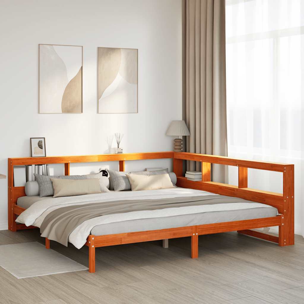 vidaXL Cama con estantería sin colchón madera maciza marrón 180x200cm