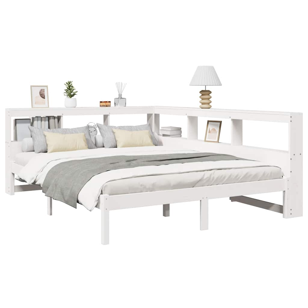 vidaXL Cama con estantería sin colchón madera maciza blanca 160x200 cm