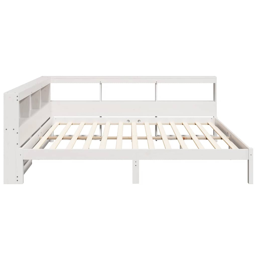 vidaXL Cama con estantería sin colchón madera maciza blanca 160x200 cm