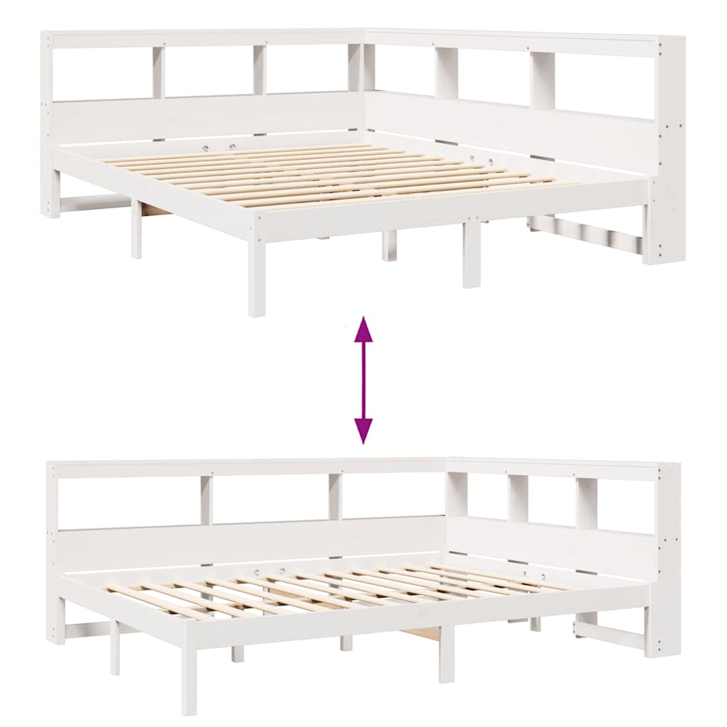 vidaXL Cama con estantería sin colchón madera maciza blanca 160x200 cm