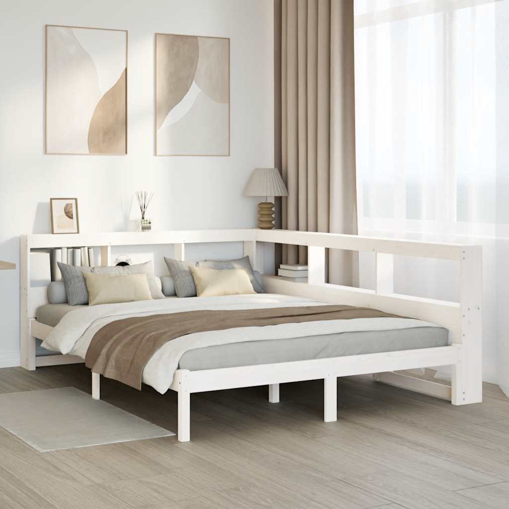 vidaXL Cama con estantería sin colchón madera maciza blanca 160x200 cm