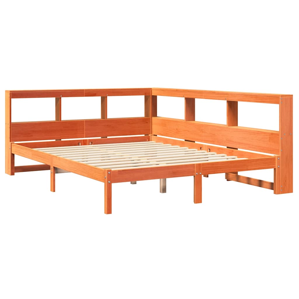 vidaXL Cama con estantería sin colchón madera maciza marrón 140x200 cm