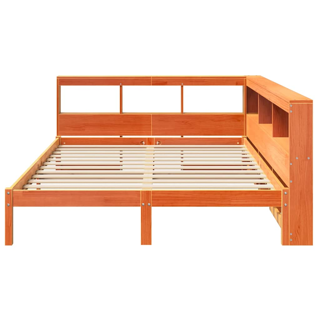 vidaXL Cama con estantería sin colchón madera maciza marrón 140x200 cm