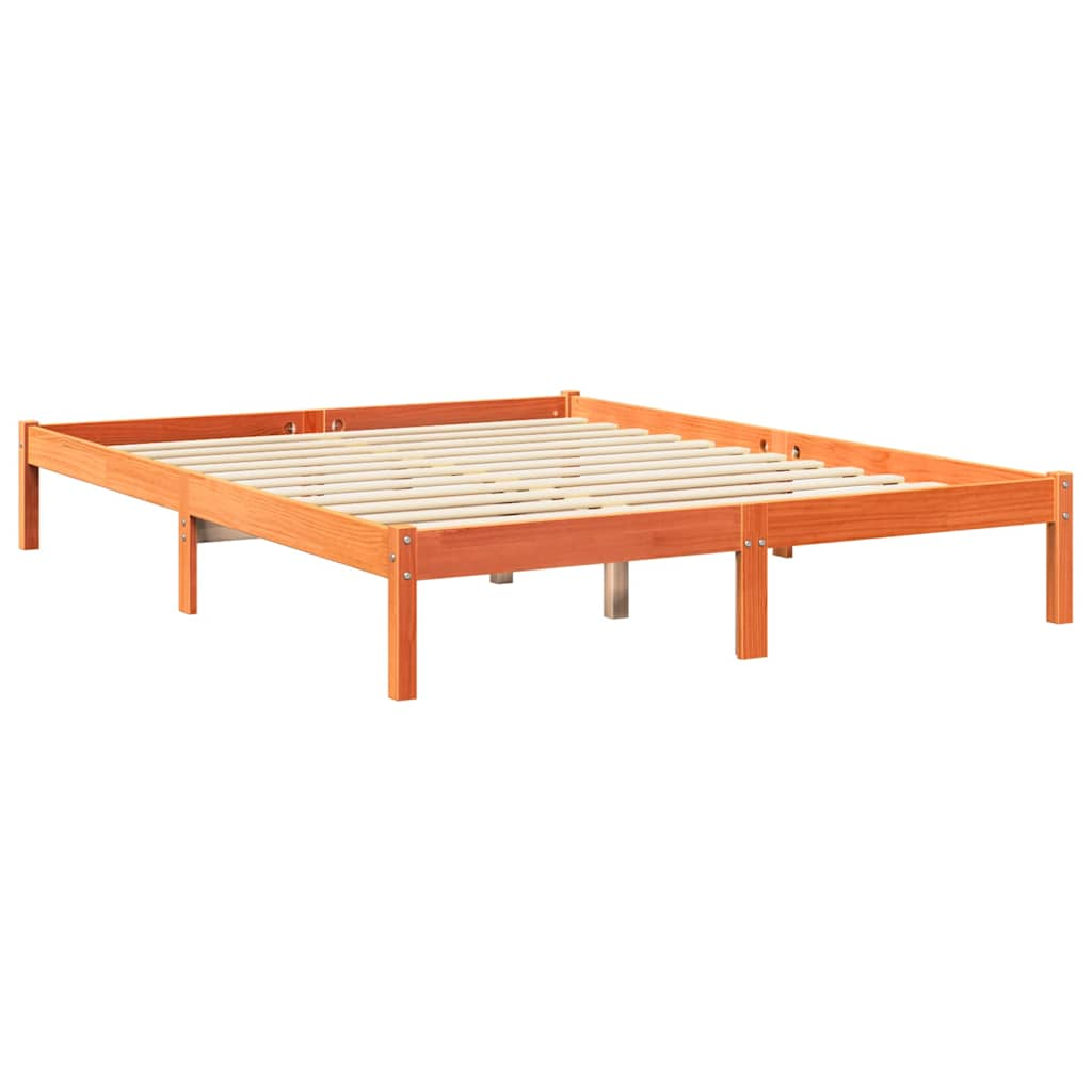 vidaXL Cama con estantería sin colchón madera maciza marrón 140x200 cm