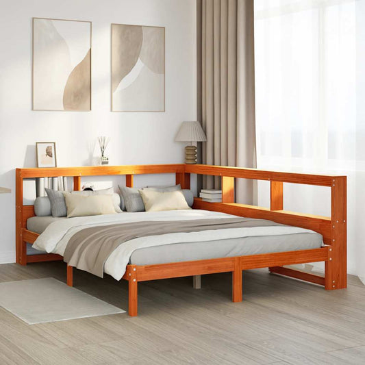 vidaXL Cama con estantería sin colchón madera maciza marrón 140x200 cm