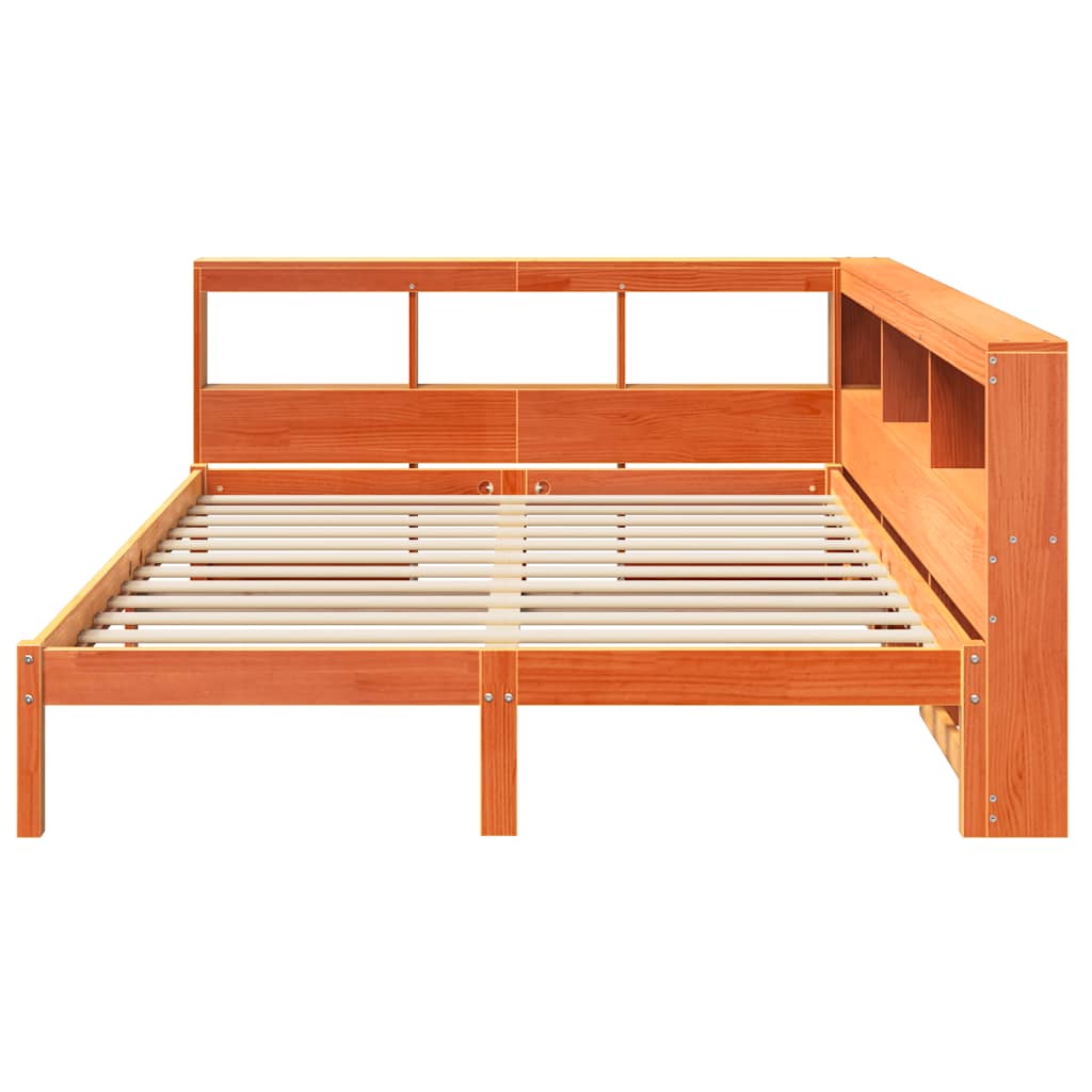 vidaXL Cama con estantería sin colchón madera maciza marrón 140x190 cm