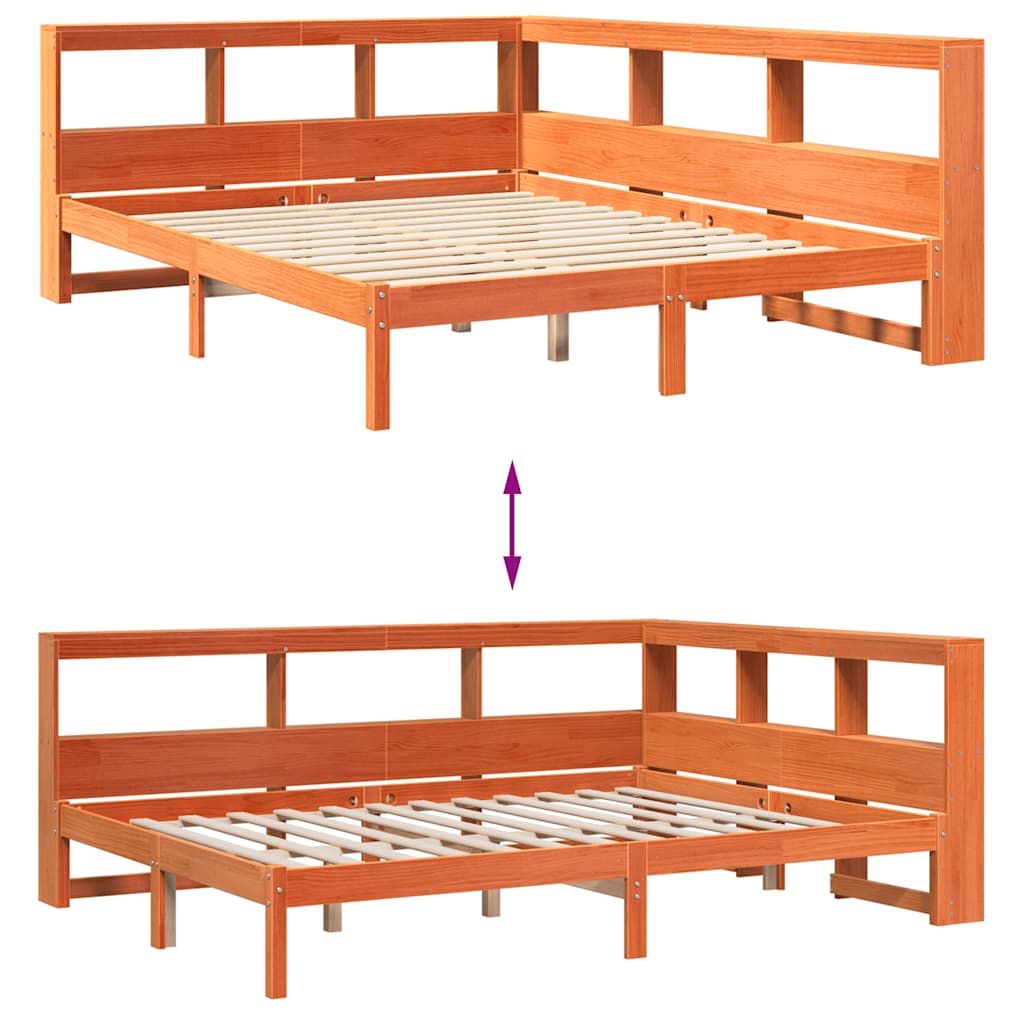 vidaXL Cama con estantería sin colchón madera maciza marrón 140x190 cm