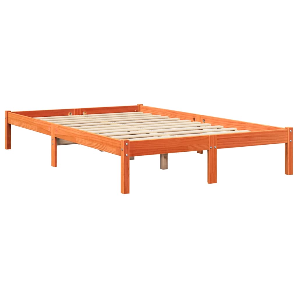 vidaXL Cama con estantería sin colchón madera maciza marrón 135x190cm