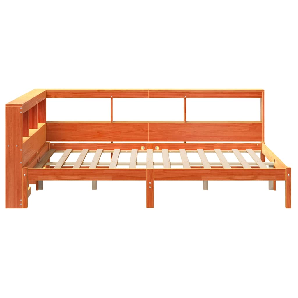 vidaXL Cama con estantería sin colchón madera maciza marrón 135x190cm