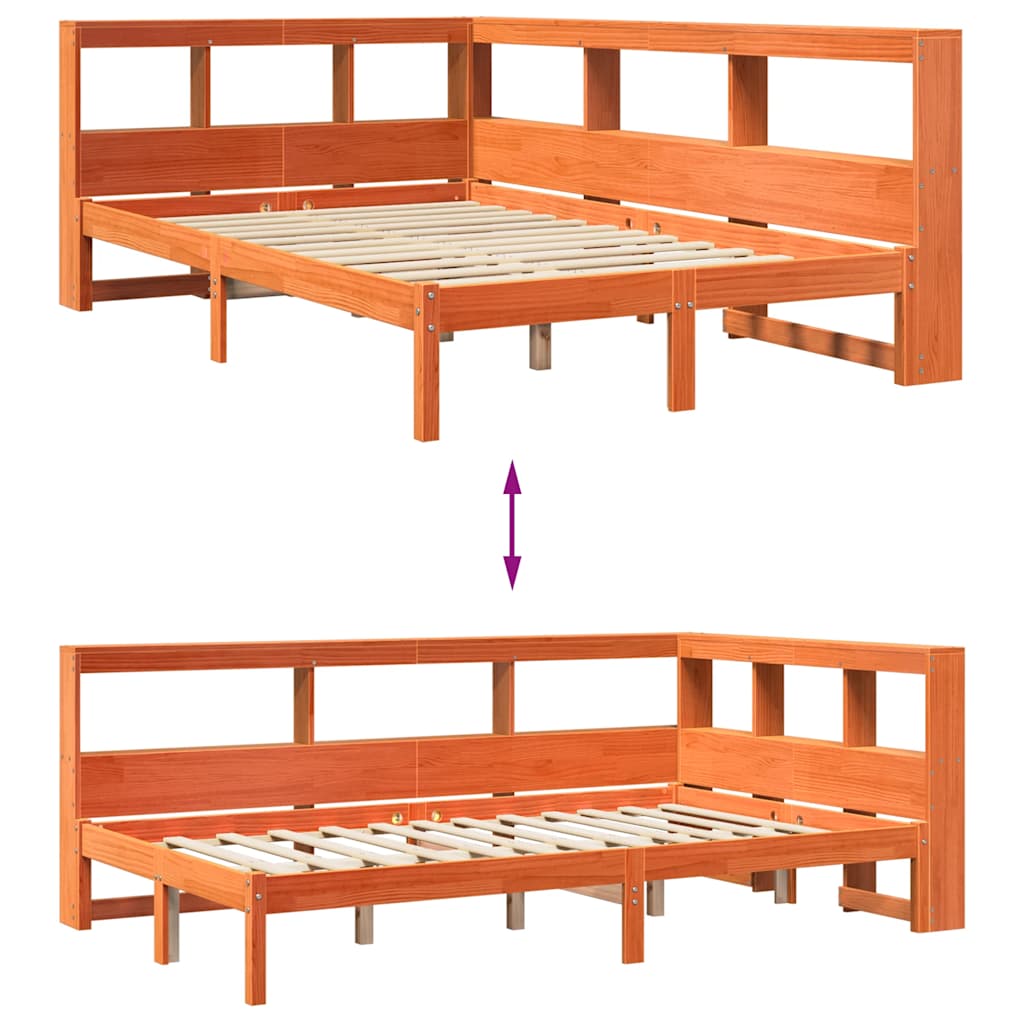 vidaXL Cama con estantería sin colchón madera maciza marrón 135x190cm