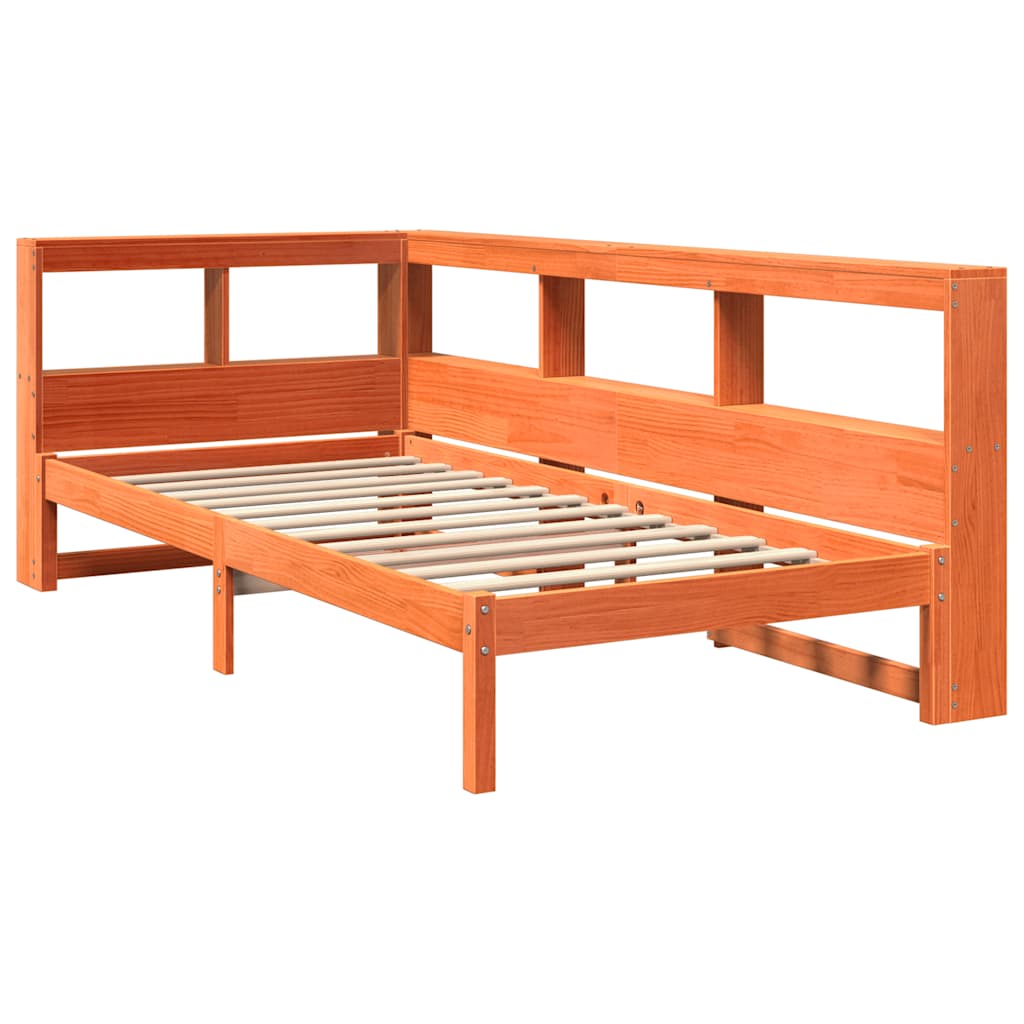 vidaXL Cama con estantería sin colchón madera maciza marrón 75x190 cm