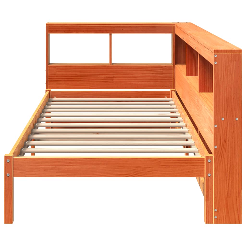 vidaXL Cama con estantería sin colchón madera maciza marrón 75x190 cm