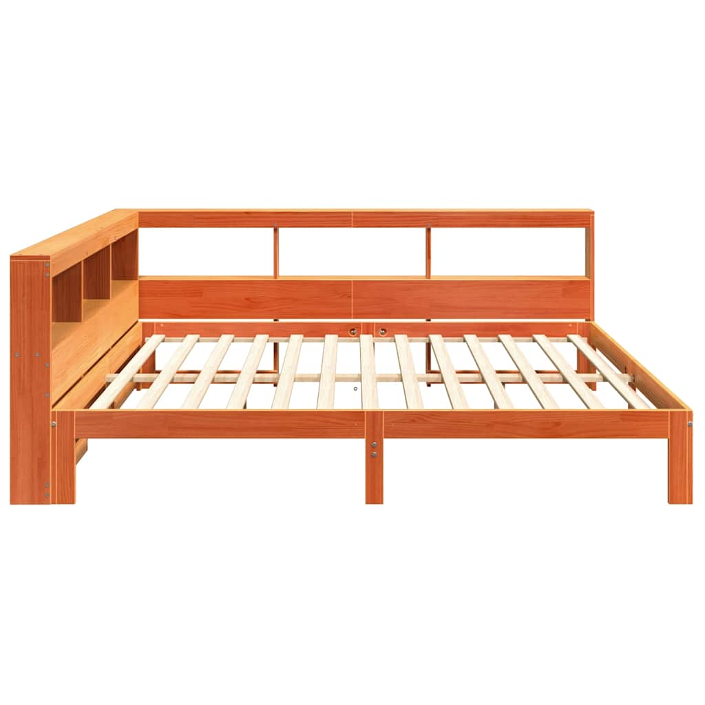 vidaXL Cama con estantería sin colchón madera maciza marrón 140x200 cm