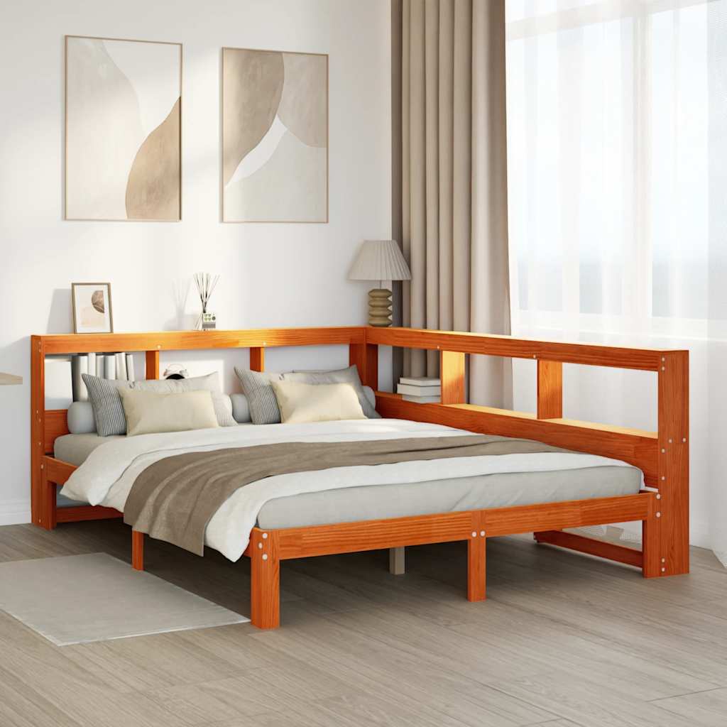 vidaXL Cama con estantería sin colchón madera maciza marrón 140x200 cm