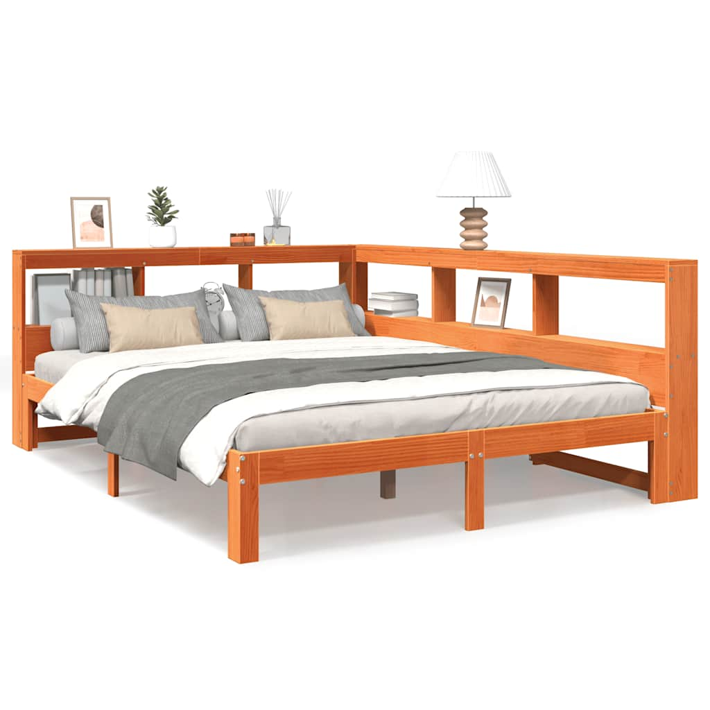 vidaXL Cama con estantería sin colchón madera maciza marrón 135x190cm