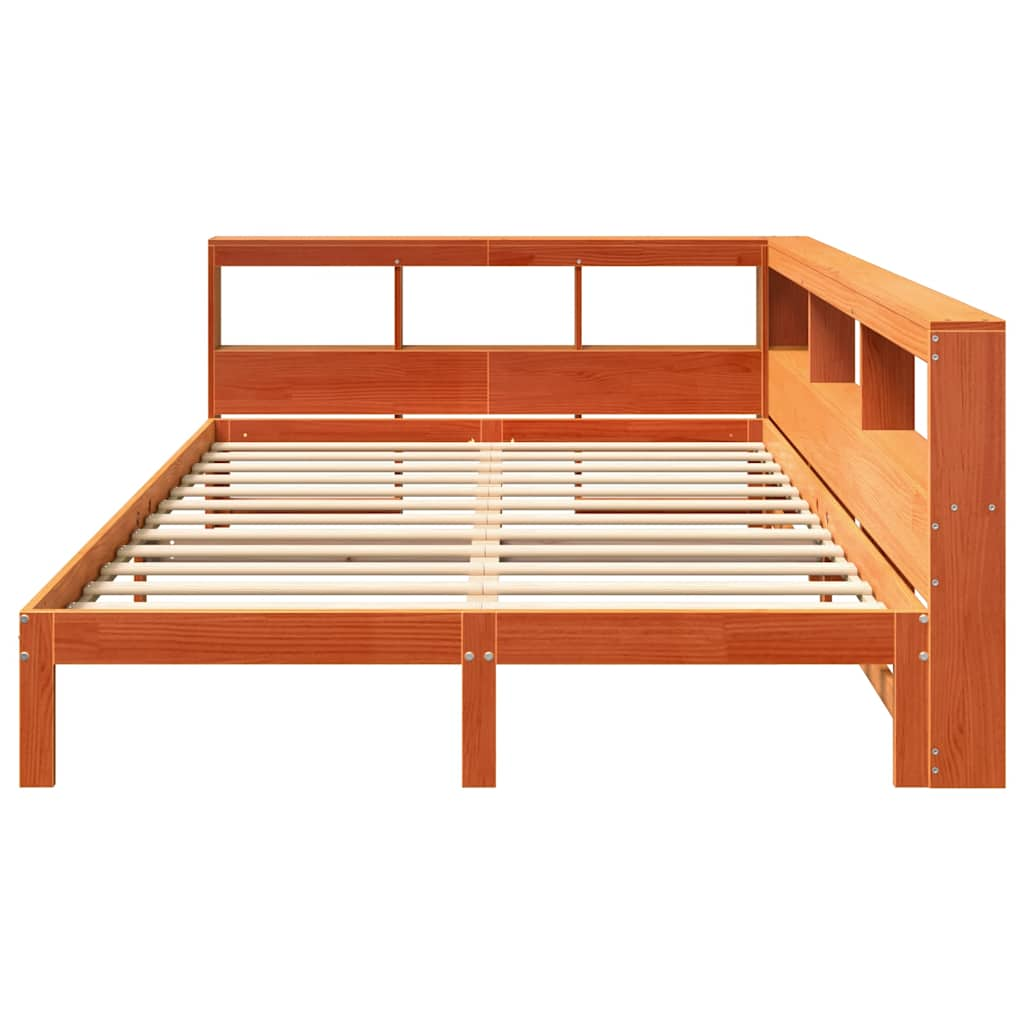 vidaXL Cama con estantería sin colchón madera maciza marrón 135x190cm