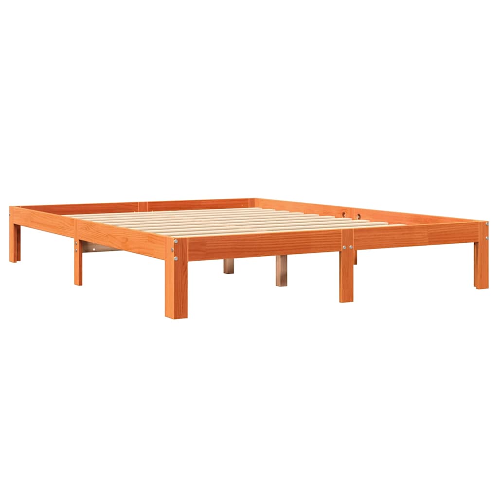 vidaXL Cama con estantería sin colchón madera maciza marrón 135x190cm