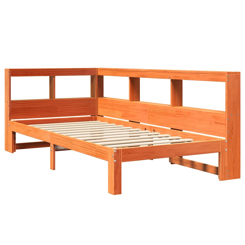 vidaXL Cama con estantería sin colchón madera maciza marrón 90x190 cm