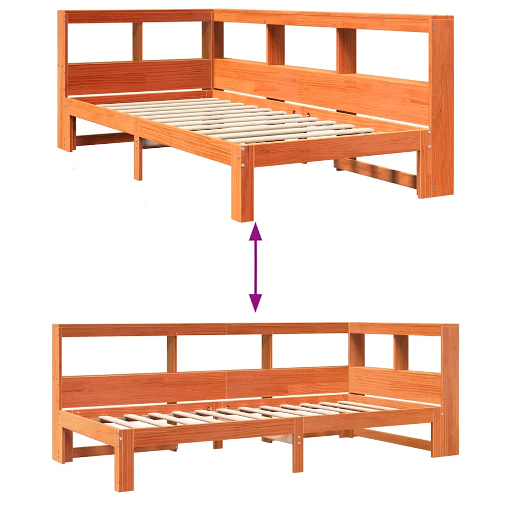 vidaXL Cama con estantería sin colchón madera maciza marrón 90x190 cm