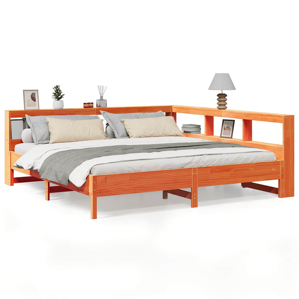 vidaXL Cama con estantería sin colchón madera maciza marrón 200x200 cm