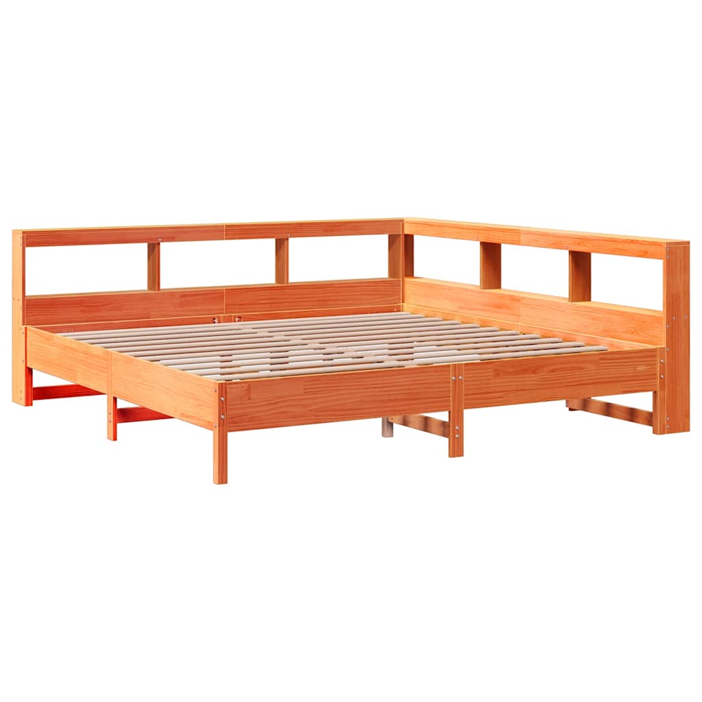 vidaXL Cama con estantería sin colchón madera maciza marrón 200x200 cm