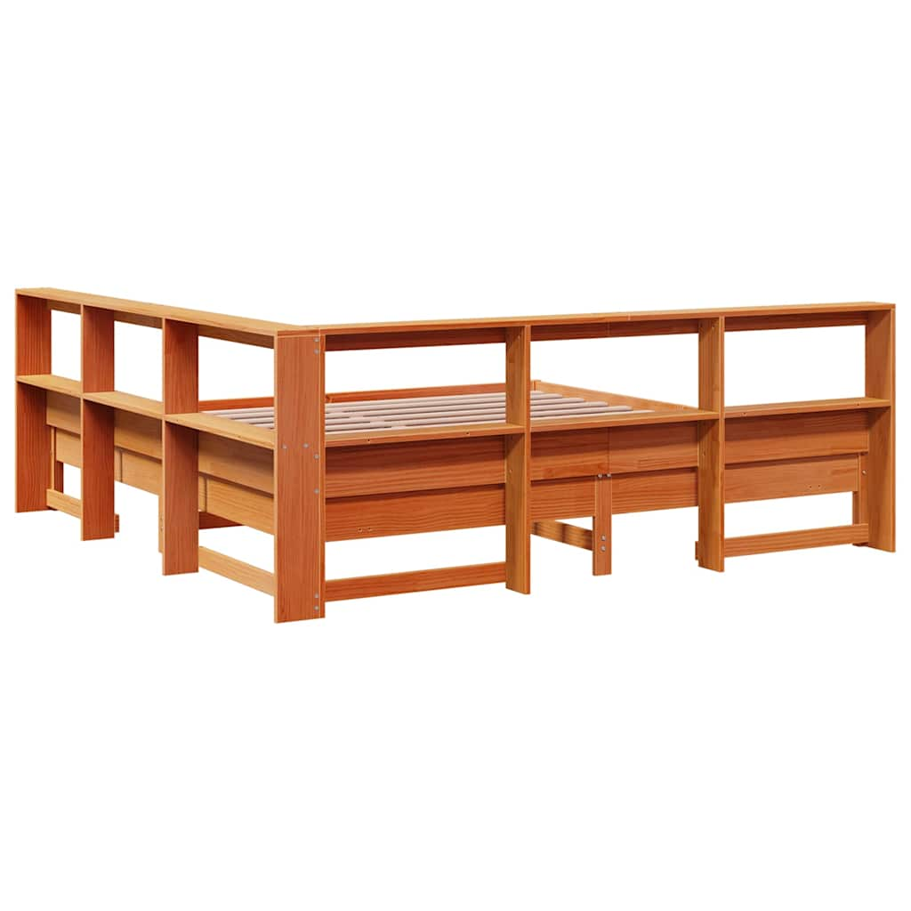 vidaXL Cama con estantería sin colchón madera maciza marrón 200x200 cm